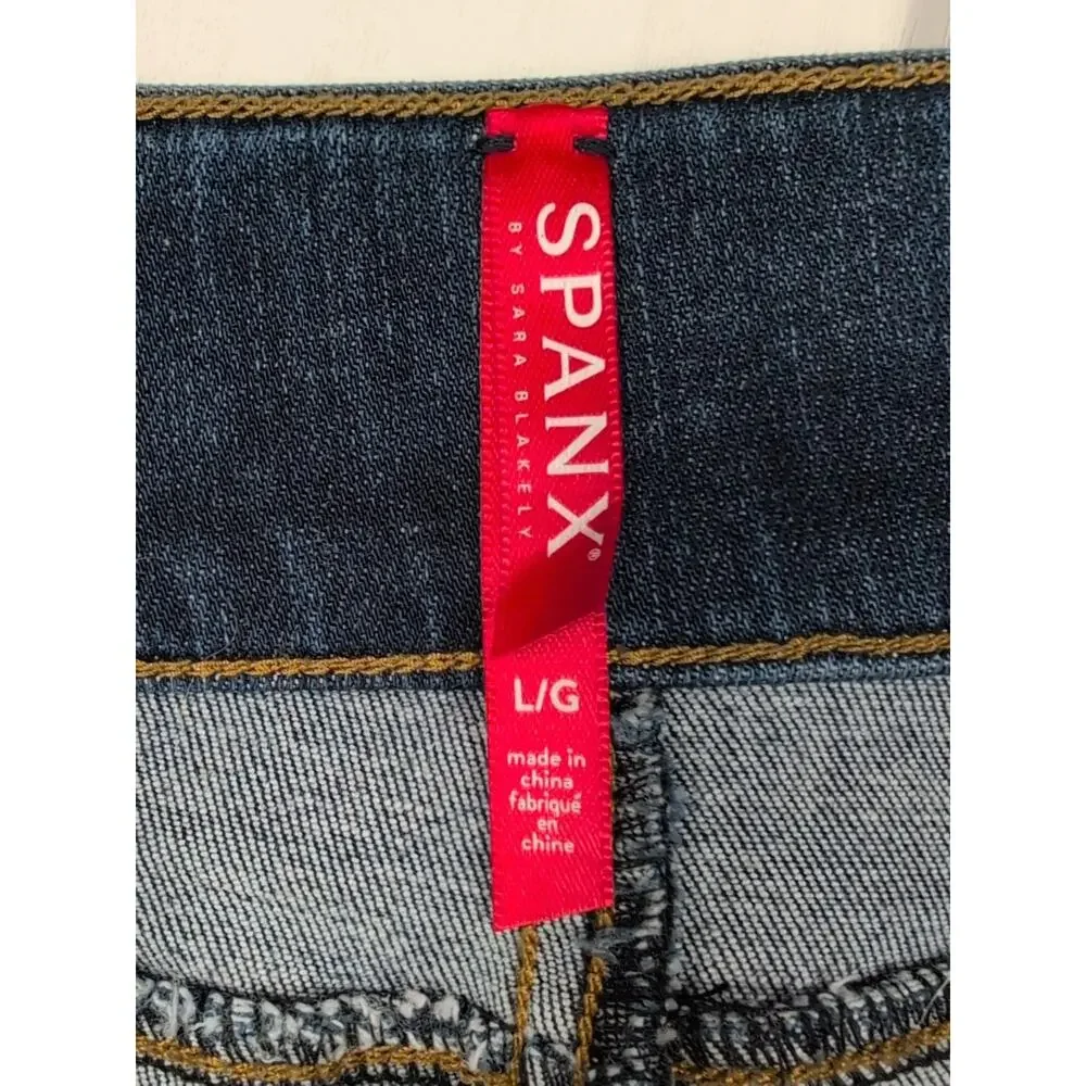 Spanx Women’s L Blue Pull-On Skinny Jegging Jeans Distressed Raw Hem Ankle - Picture 5 of 14